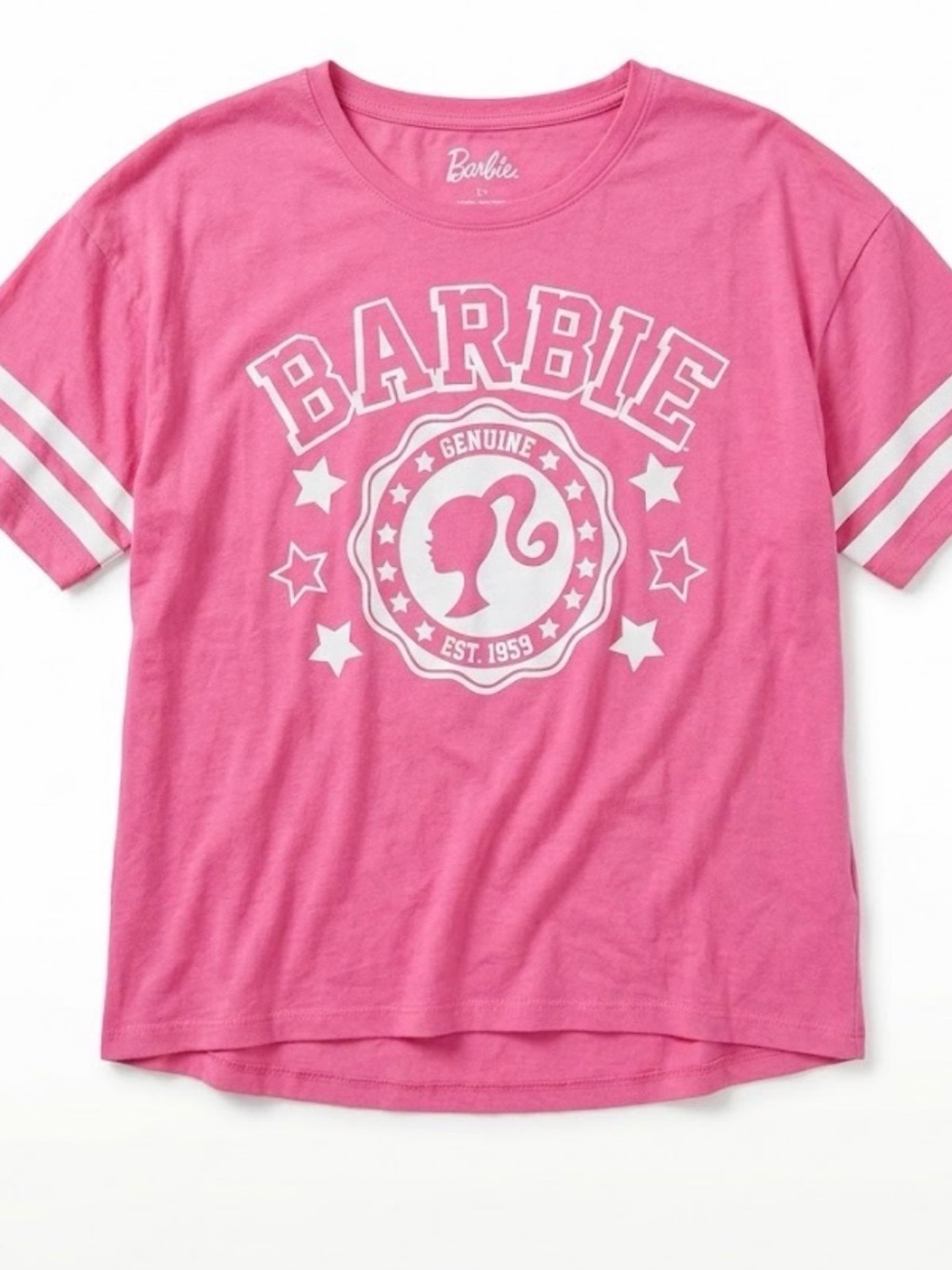 Barbie Doll Tee Women’s 2X (18W-20W) Mattel Pink Football Jersey Style T-Shirt